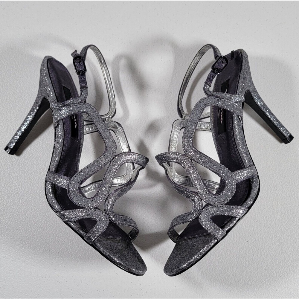 Nina New York Womens Size 8M Sparkle Strappy Slingback Heels Silver Leather - Picture 12 of 15